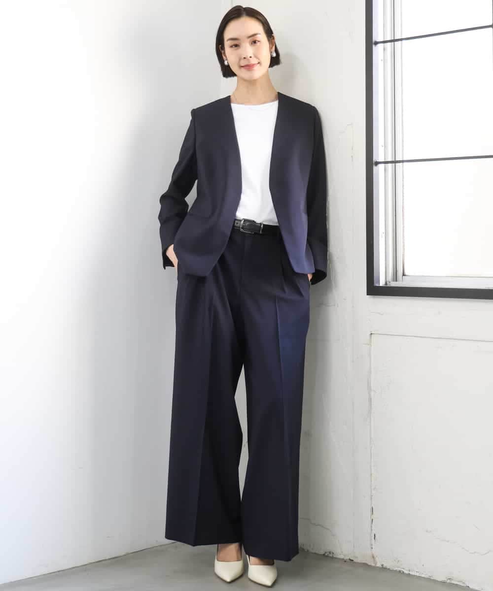 FMLGD05290 MICHEL KLEIN(ミッシェルクラン) [セットアップ対応]ツイードライク　ワイドパンツ ベージュ