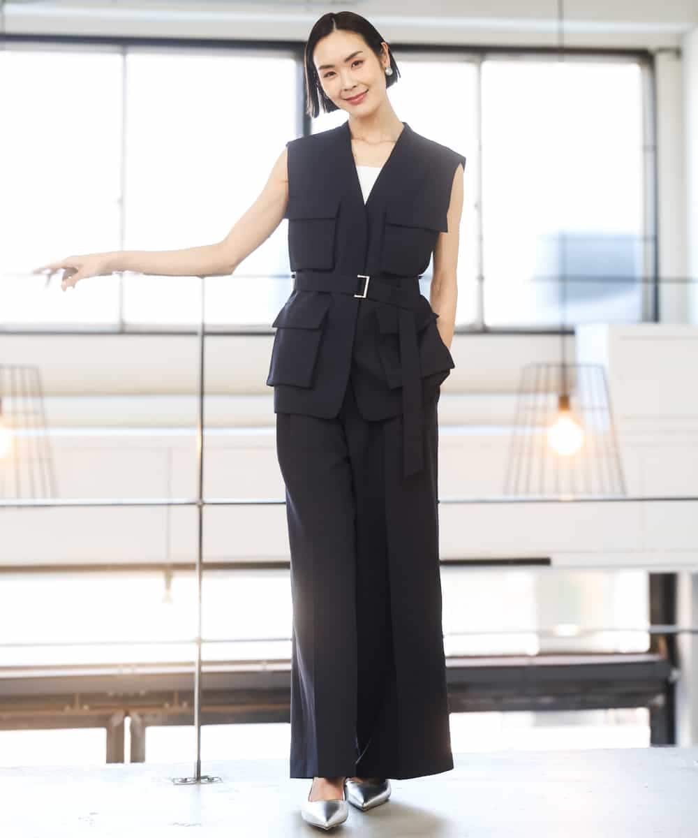 FMLGD05290 MICHEL KLEIN(ミッシェルクラン) [セットアップ対応]ツイードライク　ワイドパンツ ベージュ