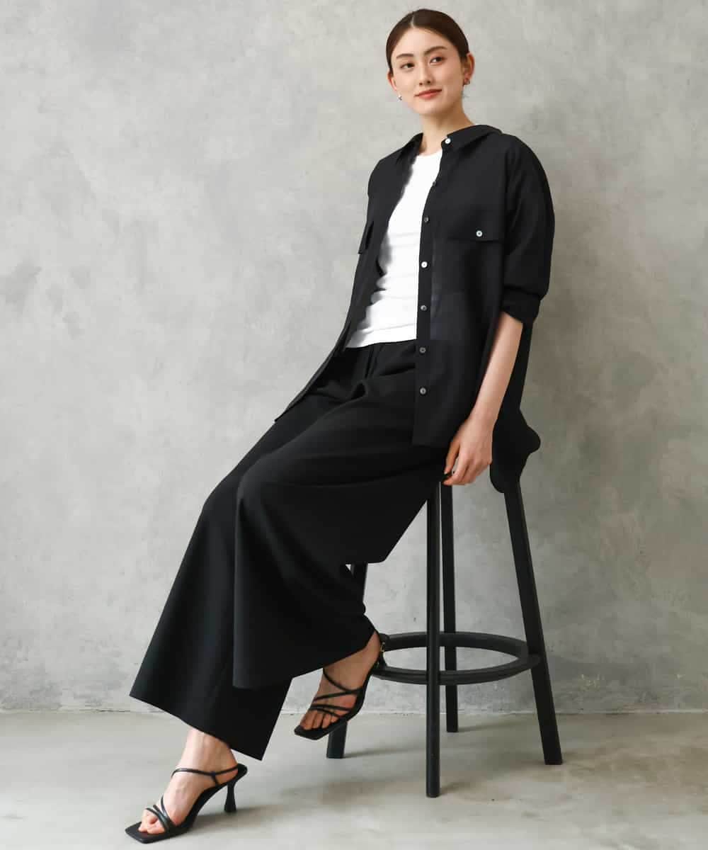 FMLGD13280 MICHEL KLEIN(ミッシェルクラン) [セットアップ対応/リラックスボトム]ドローストリングワイドパンツ ブラック