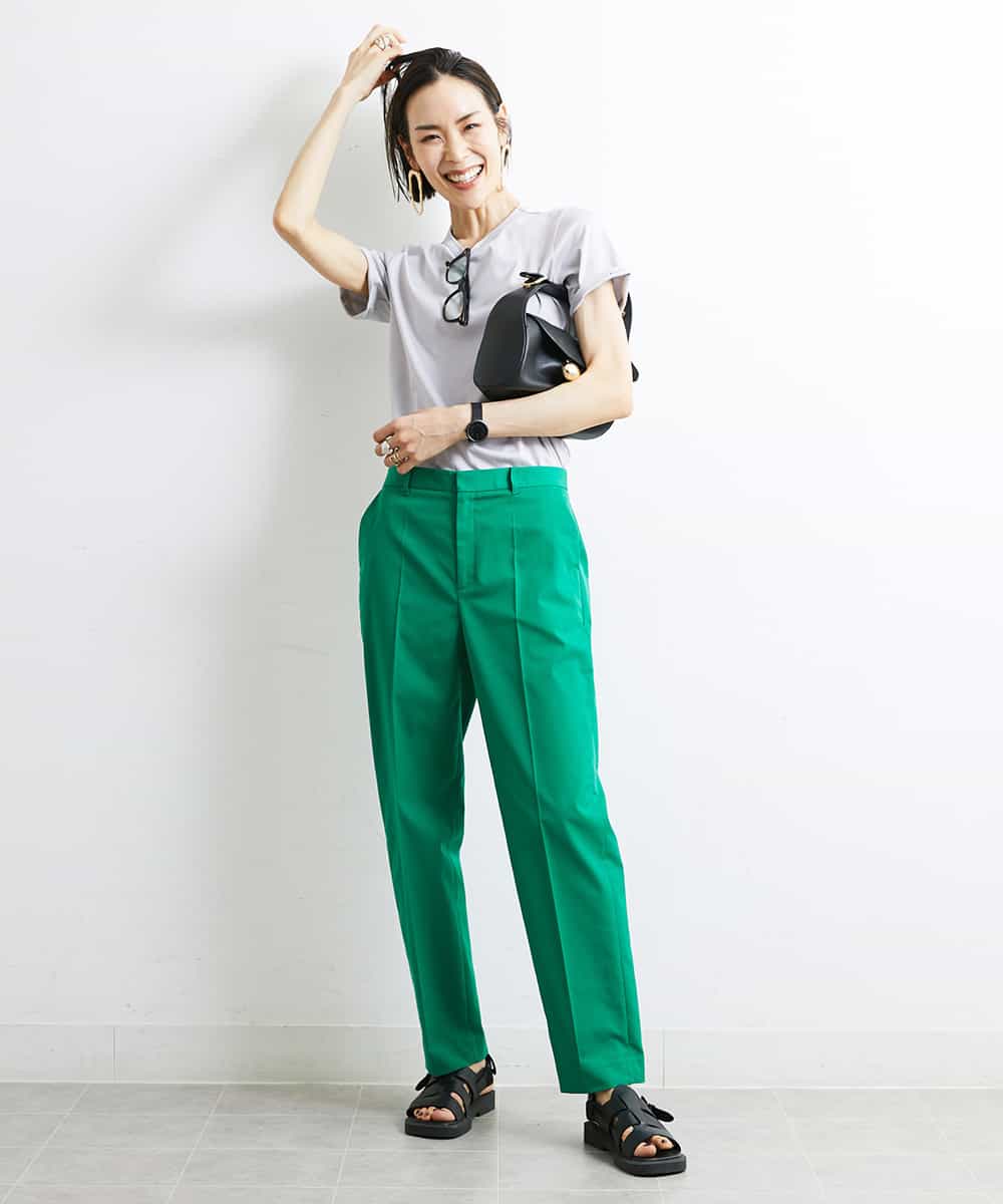 FMLGS06190 MICHEL KLEIN(ミッシェルクラン) [YURI KOBAYASHIコラボ/セットアップ対応]ストレッチテーパードパンツ グリーン(35)