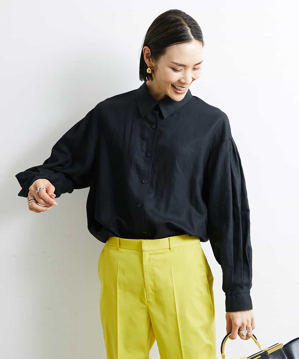 FMLGS06190 MICHEL KLEIN(ミッシェルクラン) [YURI KOBAYASHIコラボ/セットアップ対応]ストレッチテーパードパンツ グリーン(35)