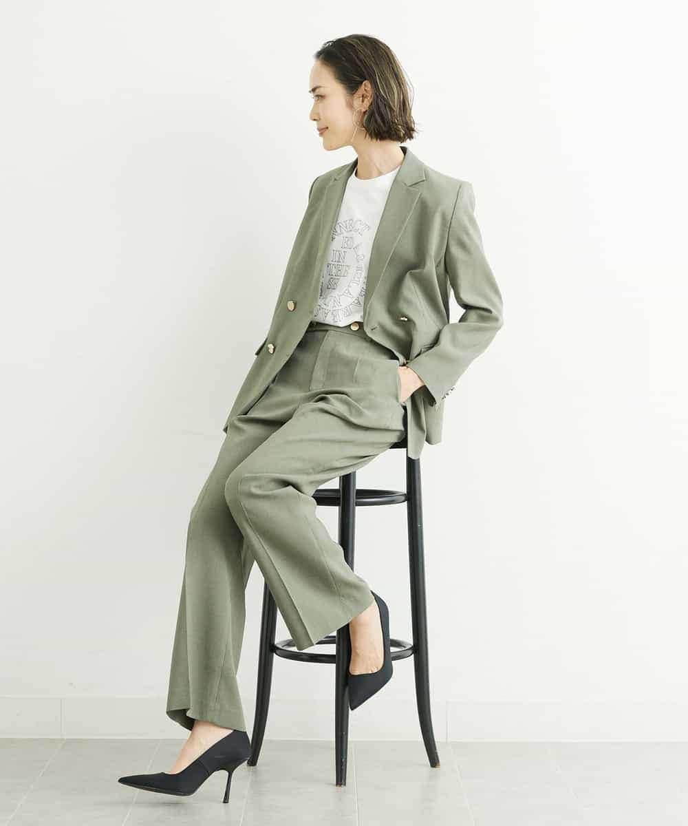 FMLGS27230 MICHEL KLEIN(ミッシェルクラン) [セットアップ対応／メディア着用]アイアスストレッチワイドパンツ カーキ