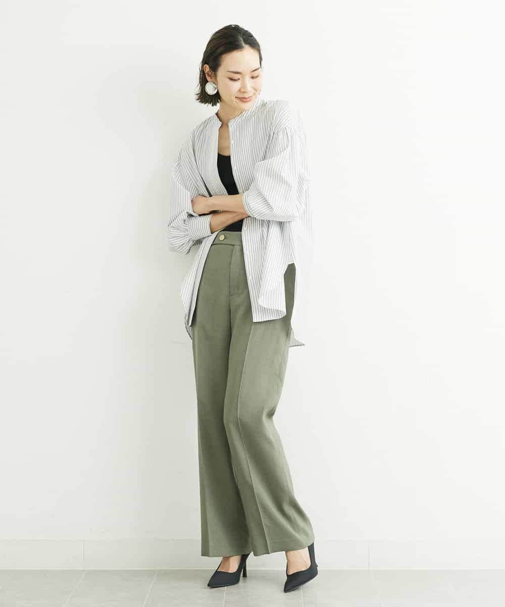 FMLGS27230 MICHEL KLEIN(ミッシェルクラン) [セットアップ対応／メディア着用]アイアスストレッチワイドパンツ カーキ