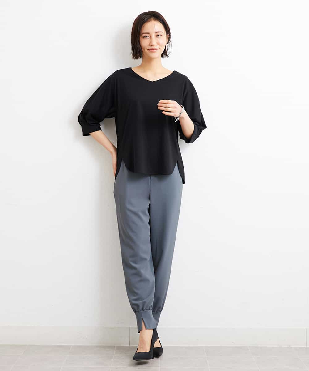 FMLGS40210 MICHEL KLEIN(ミッシェルクラン) ストレッチスリットジョガーパンツ ブラック(94)