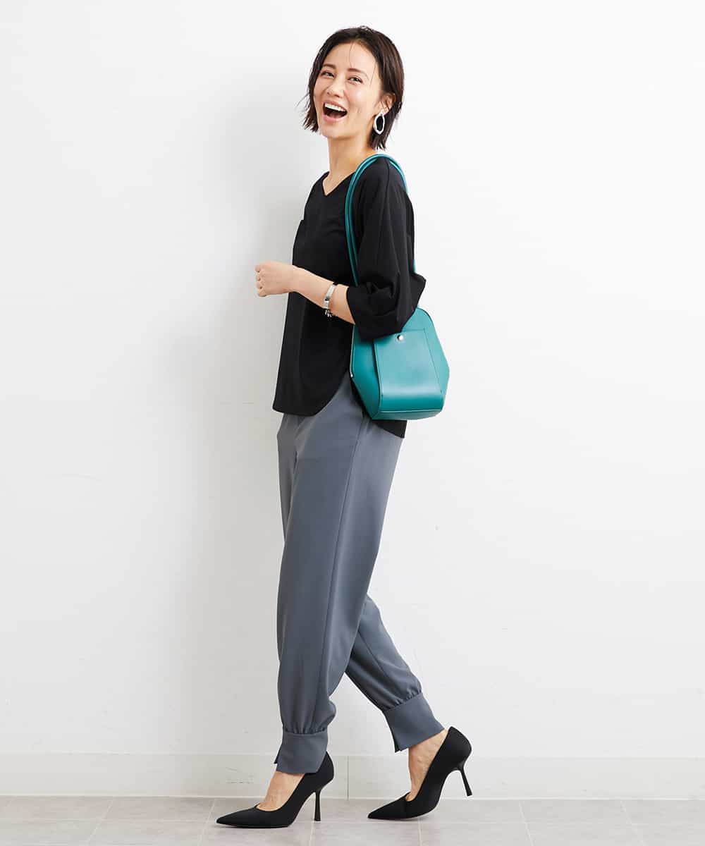FMLGS40210 MICHEL KLEIN(ミッシェルクラン) ストレッチスリットジョガーパンツ ブラック(94)