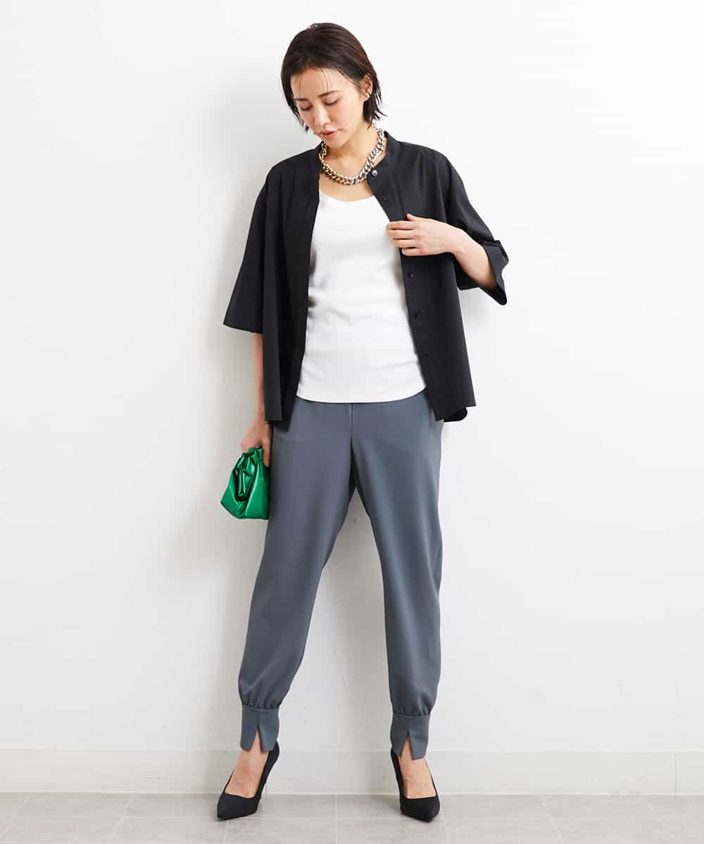FMLGS40210 MICHEL KLEIN(ミッシェルクラン) ストレッチスリットジョガーパンツ ブラック(94)