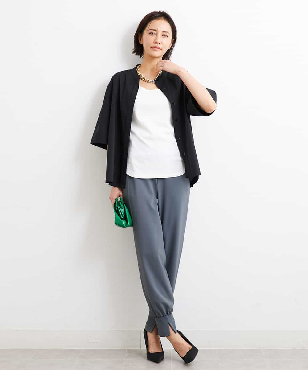FMLGS40210 MICHEL KLEIN(ミッシェルクラン) ストレッチスリットジョガーパンツ ブラック(94)
