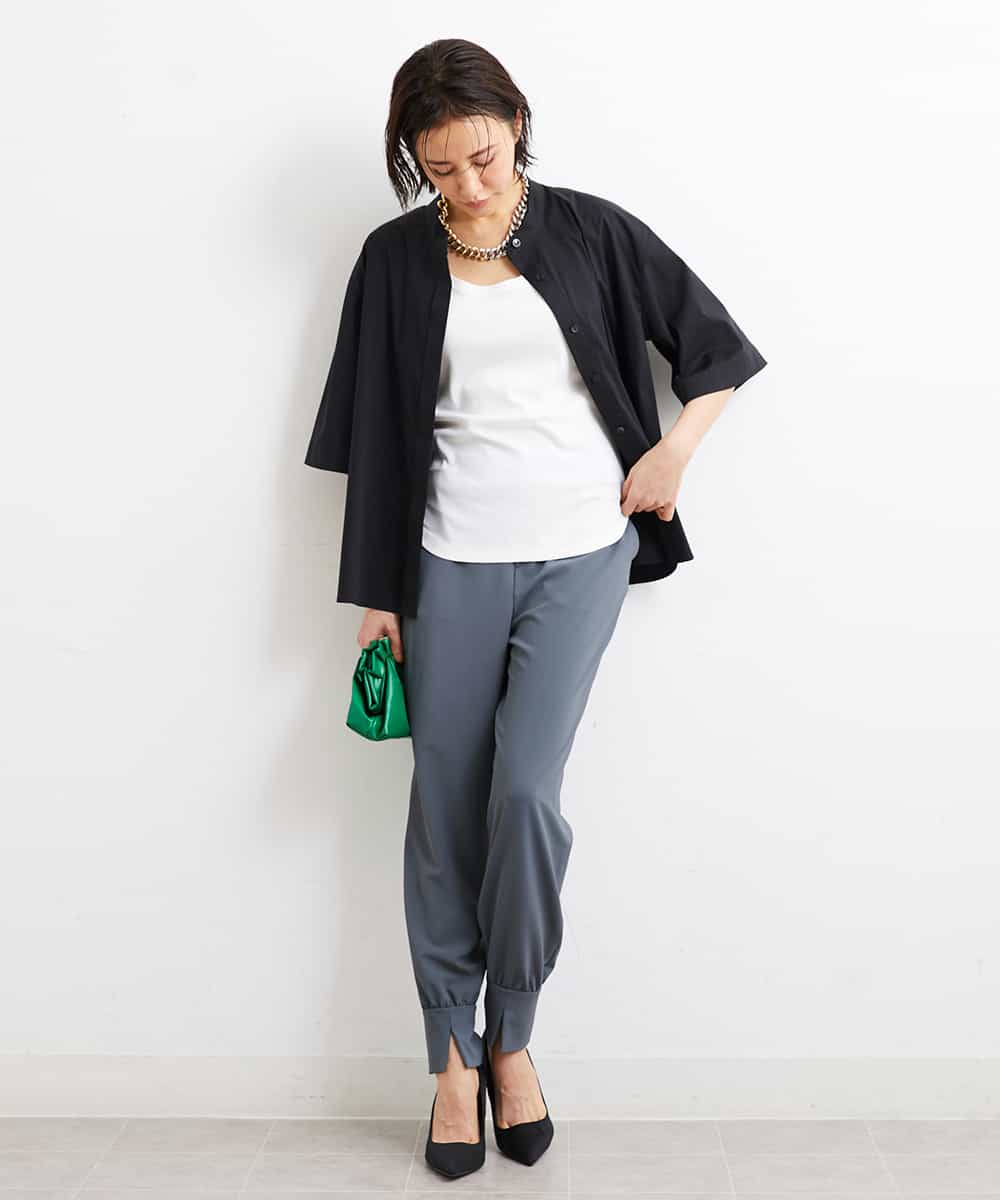 FMLGS40210 MICHEL KLEIN(ミッシェルクラン) ストレッチスリットジョガーパンツ ブラック(94)