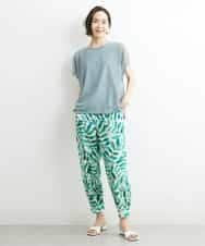 FMLGS48270 MICHEL KLEIN(ミッシェルクラン) リーフプリントイージーパンツ(オリジナルプリント) グリーン系(35)