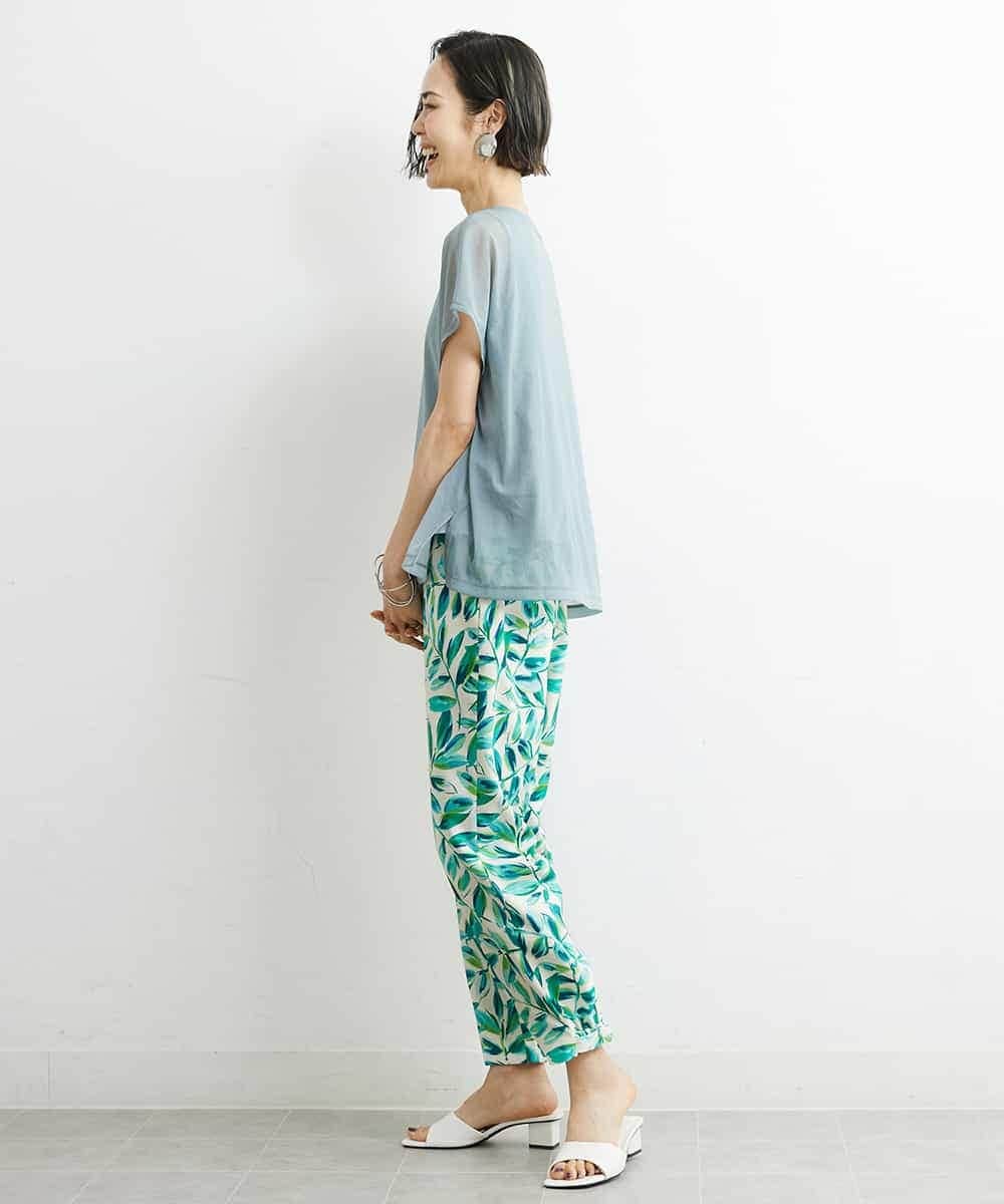 FMLGS48270 MICHEL KLEIN(ミッシェルクラン) リーフプリントイージーパンツ(オリジナルプリント) グリーン系(35)