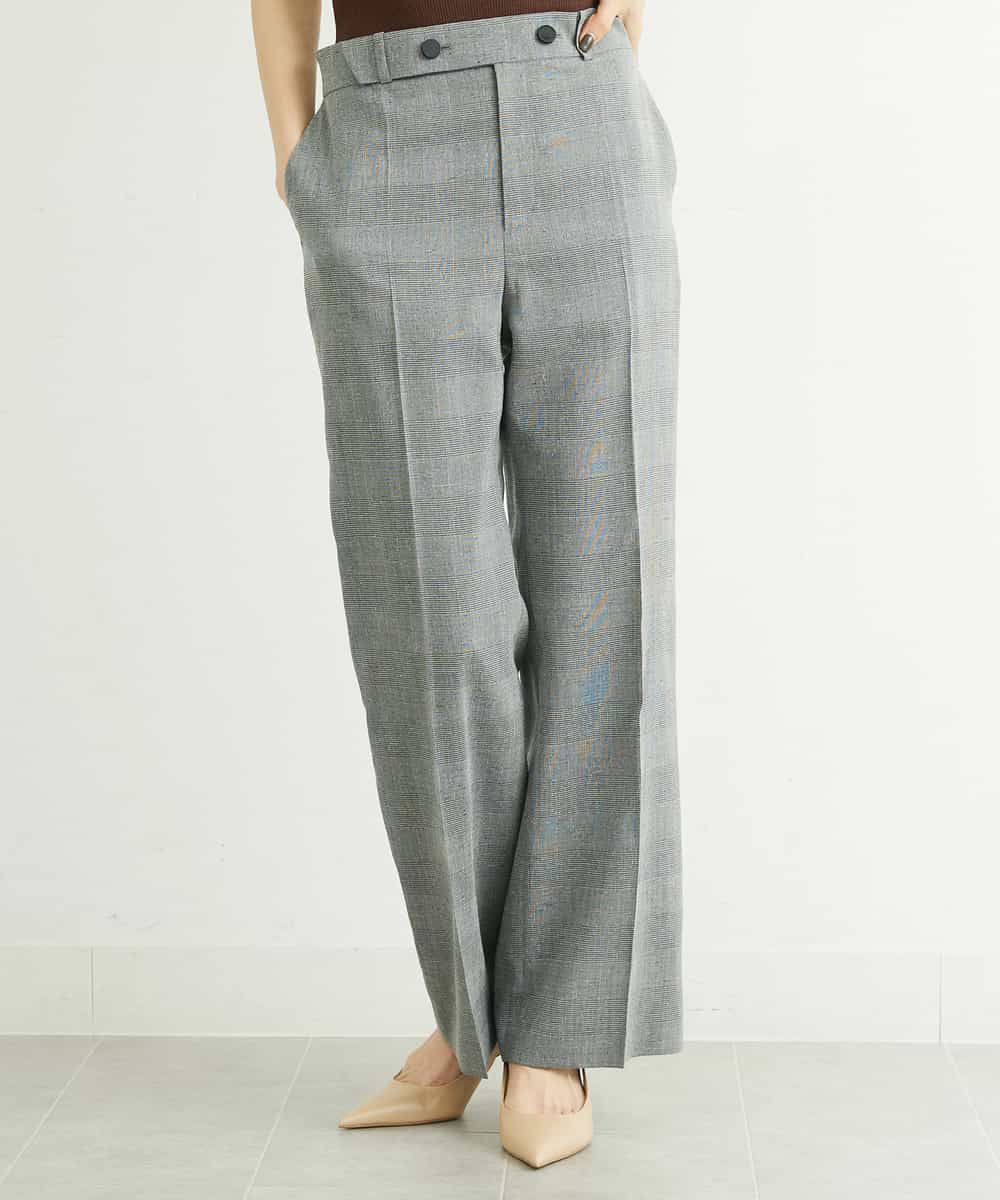FMLGT27230 MICHEL KLEIN(ミッシェルクラン) [セットアップ対応]グレンチェックワイドパンツ ライトグレー(91)