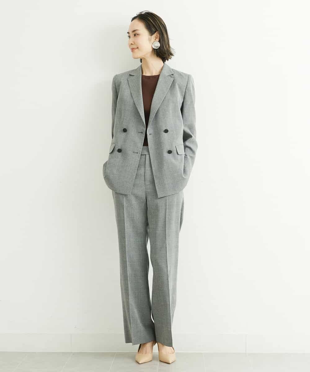 FMLGT27230 MICHEL KLEIN(ミッシェルクラン) [セットアップ対応]グレンチェックワイドパンツ ライトグレー(91)