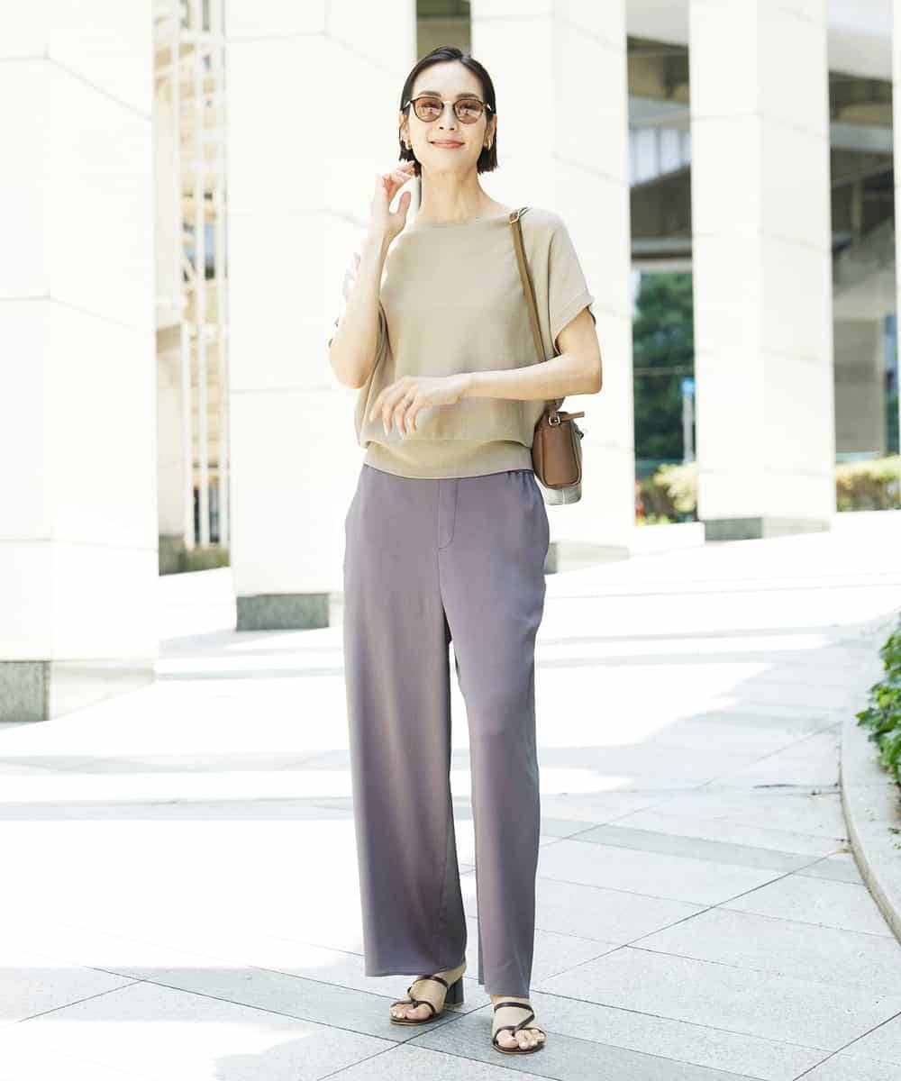 FMLHD02210 MICHEL KLEIN(ミッシェルクラン) [セットアップ対応]サテンワイドパンツ ベージュ