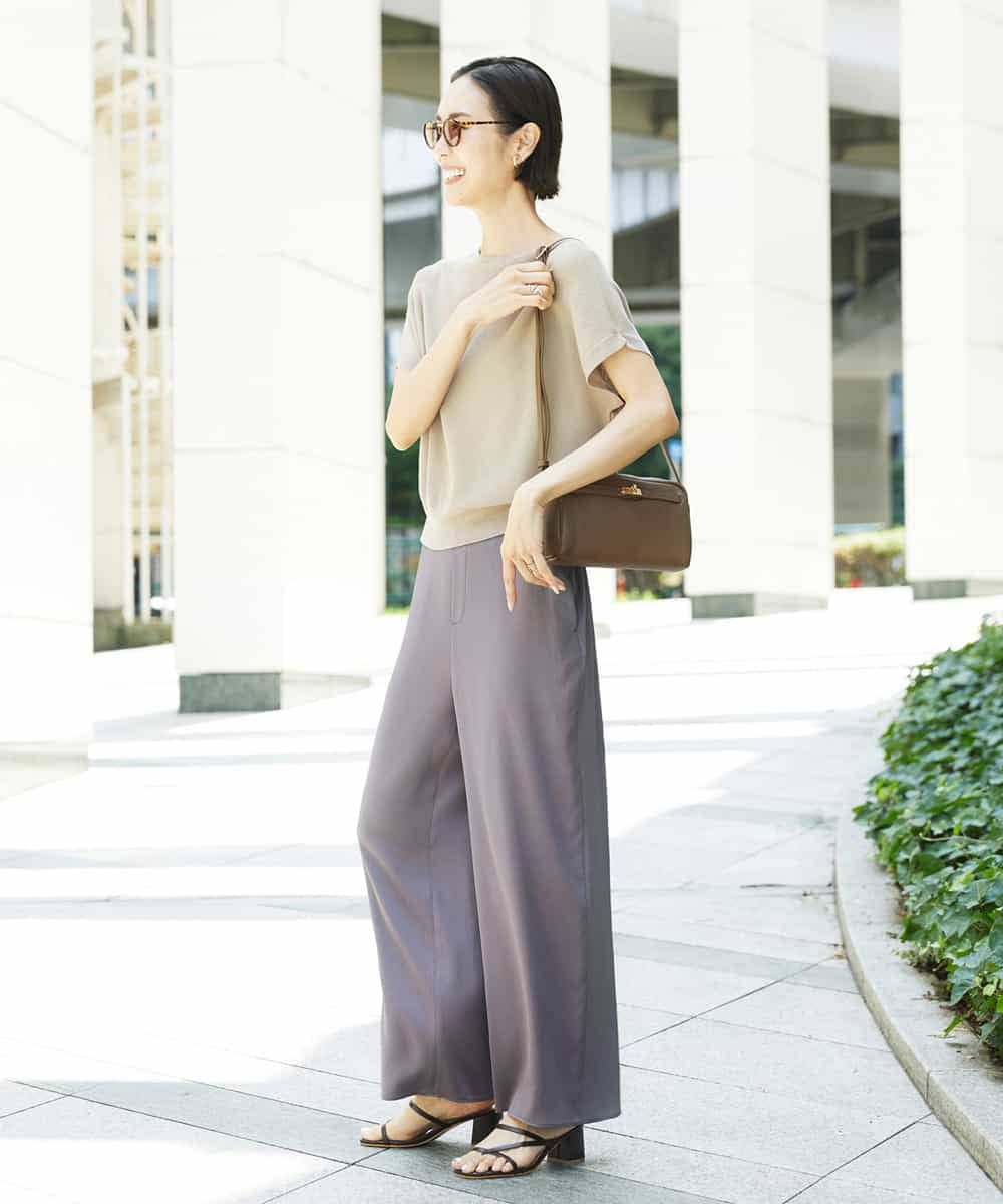 FMLHD02210 MICHEL KLEIN(ミッシェルクラン) [セットアップ対応]サテンワイドパンツ ベージュ