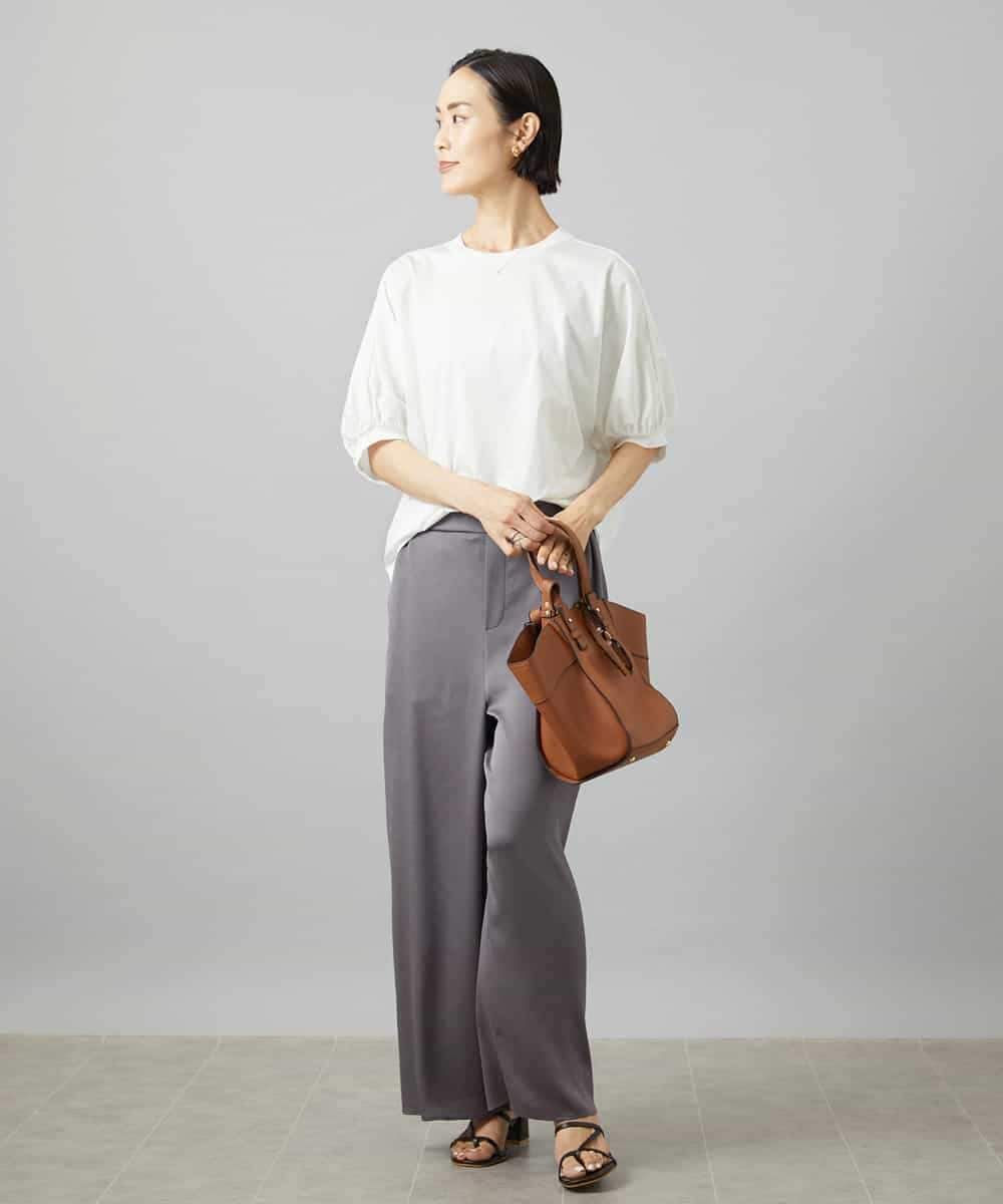 FMLHD02210 MICHEL KLEIN(ミッシェルクラン) [セットアップ対応]サテンワイドパンツ ベージュ