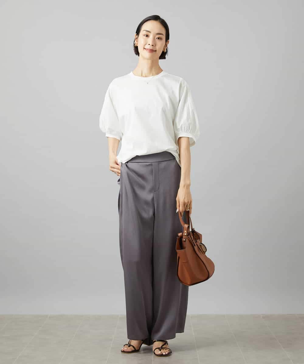 FMLHD02210 MICHEL KLEIN(ミッシェルクラン) [セットアップ対応]サテンワイドパンツ ベージュ