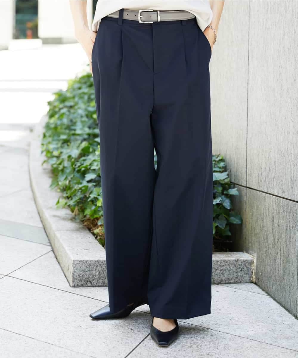 FMLHD03240 MICHEL KLEIN(ミッシェルクラン) ワンタックワイドパンツ ネイビー