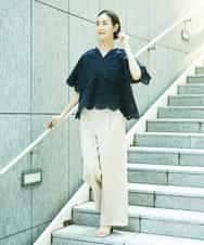 FMLHD03240 MICHEL KLEIN(ミッシェルクラン) ワンタックワイドパンツ ネイビー