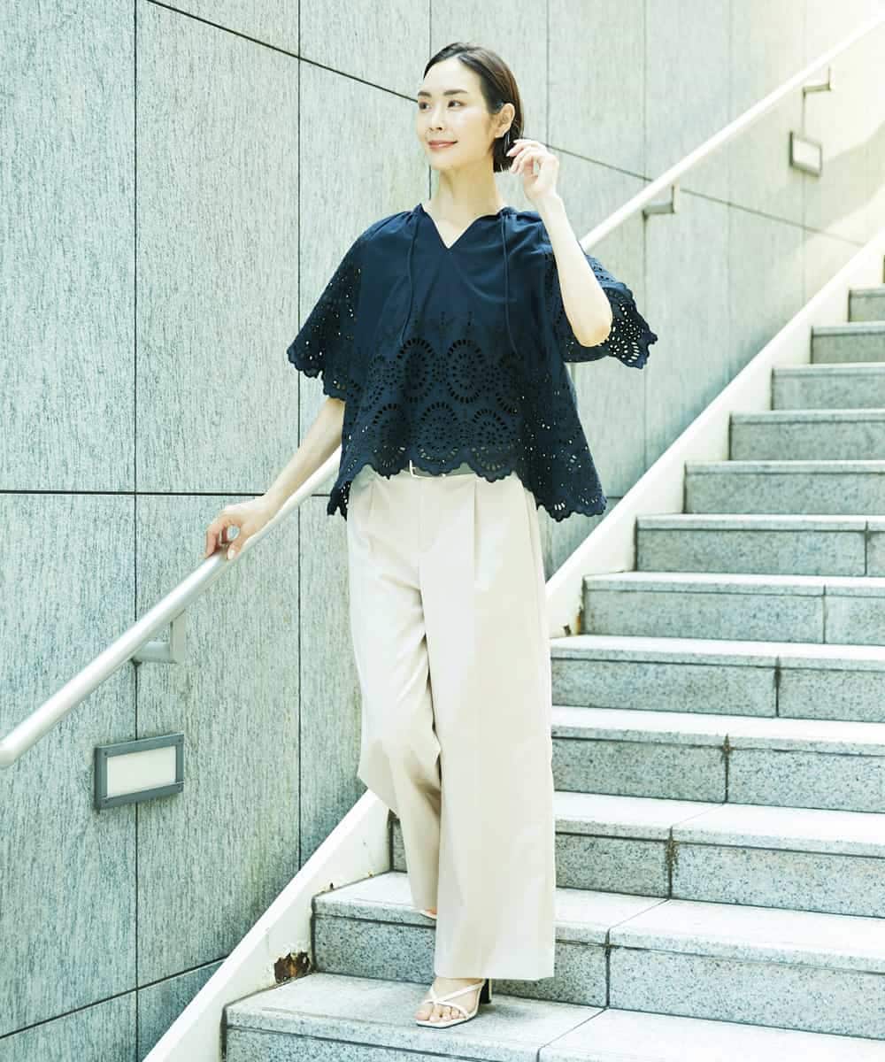 FMLHD03240 MICHEL KLEIN(ミッシェルクラン) ワンタックワイドパンツ ネイビー