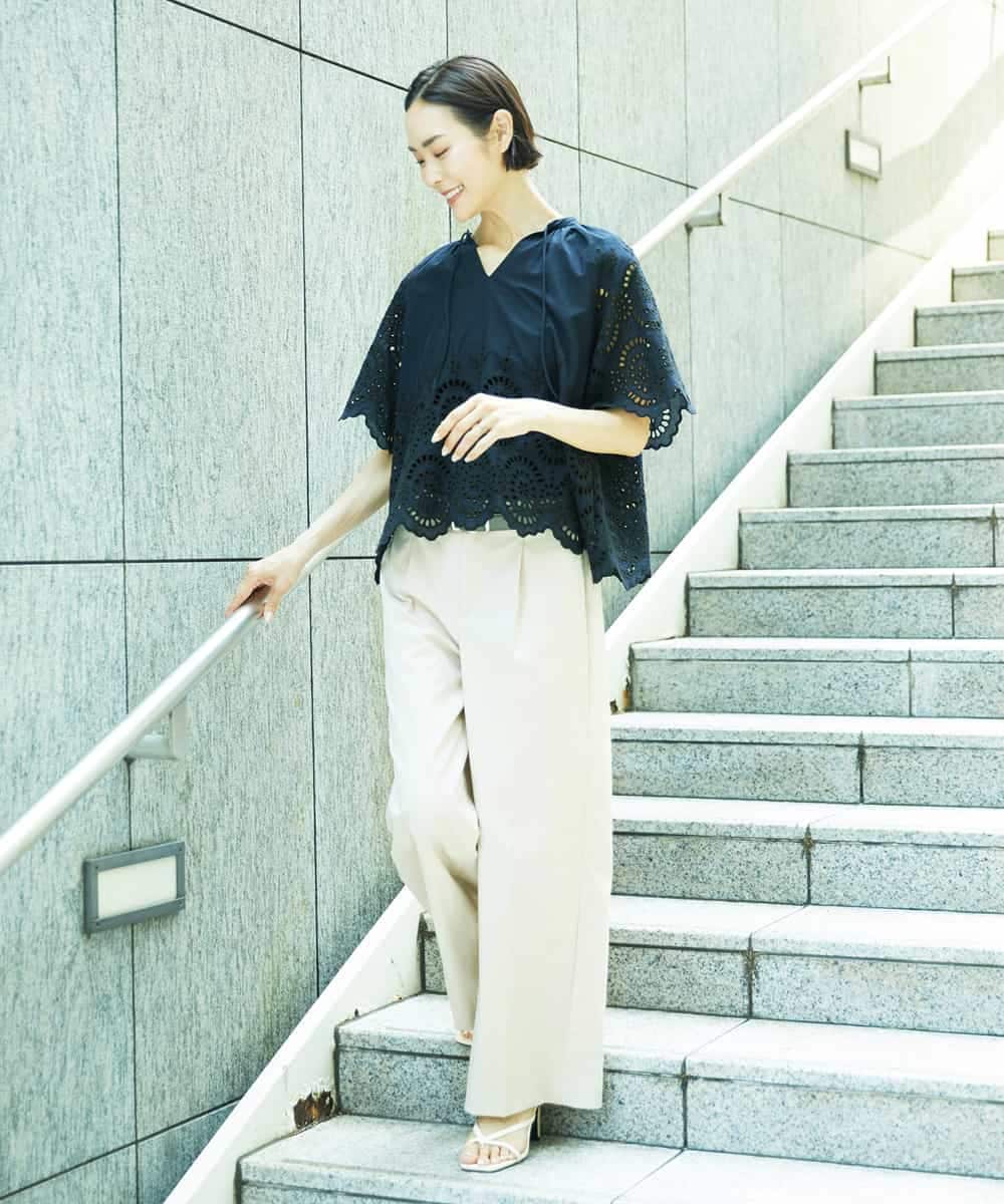 FMLHD03240 MICHEL KLEIN(ミッシェルクラン) ワンタックワイドパンツ ネイビー