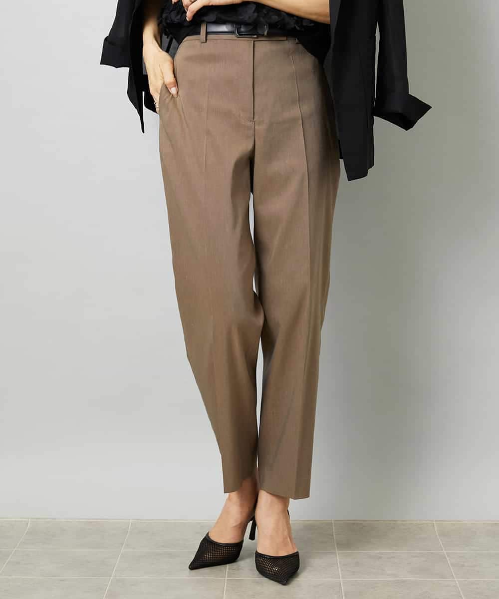 FMLHD08250 MICHEL KLEIN(ミッシェルクラン) リネンストレッチ テーパードパンツ ブラウン