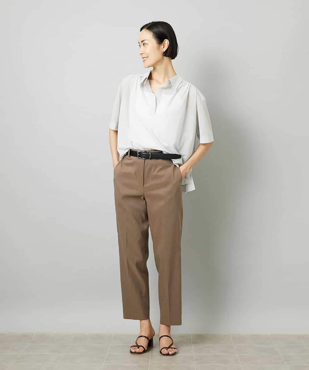 FMLHD08250 MICHEL KLEIN(ミッシェルクラン) リネンストレッチ テーパードパンツ ブラウン