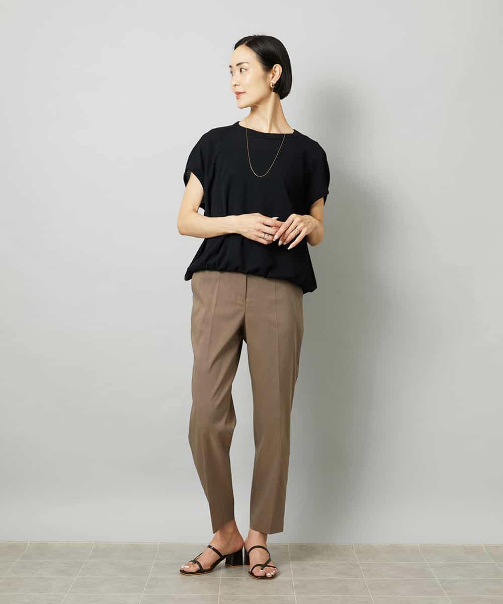 FMLHD08250 MICHEL KLEIN(ミッシェルクラン) リネンストレッチ テーパードパンツ ブラウン