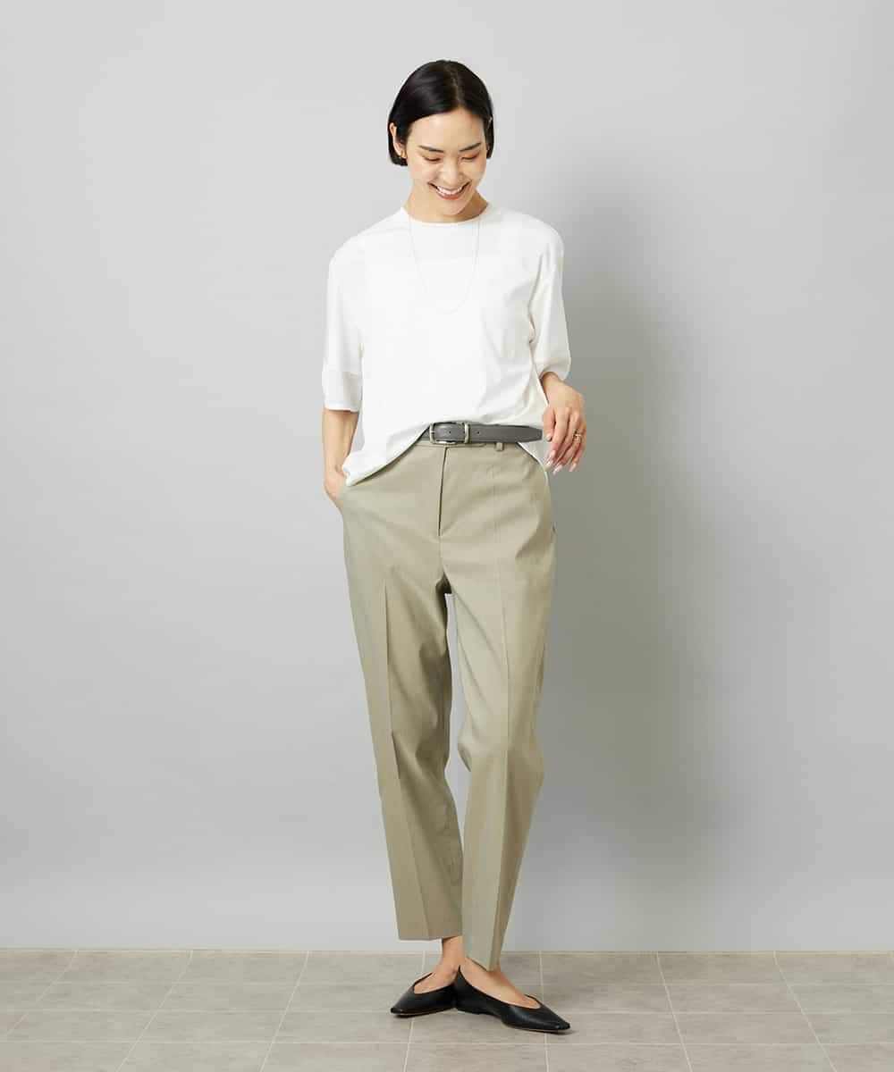FMLHD08250 MICHEL KLEIN(ミッシェルクラン) リネンストレッチ テーパードパンツ ブラウン