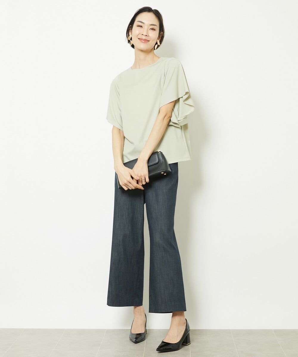 FMLHV50200 MICHEL KLEIN(ミッシェルクラン) リヨセルデニムセミワイドパンツ グレージュ(92)