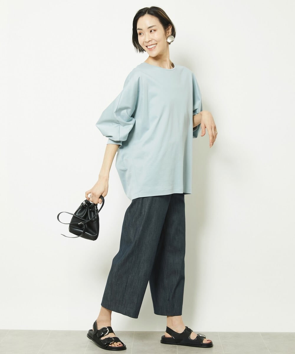 FMLHV50200 MICHEL KLEIN(ミッシェルクラン) リヨセルデニムセミワイドパンツ グレージュ(92)