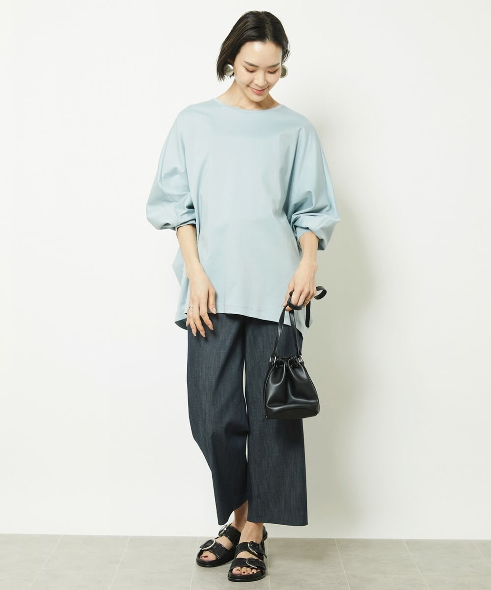 FMLHV50200 MICHEL KLEIN(ミッシェルクラン) リヨセルデニムセミワイドパンツ グレージュ(92)