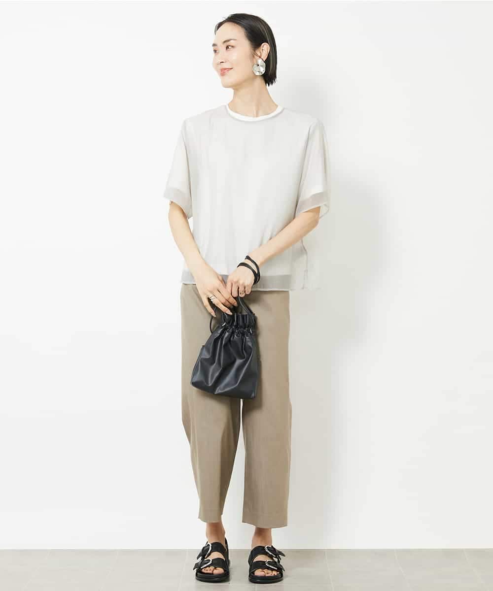 FMLHV50200 MICHEL KLEIN(ミッシェルクラン) リヨセルデニムセミワイドパンツ グレージュ(92)
