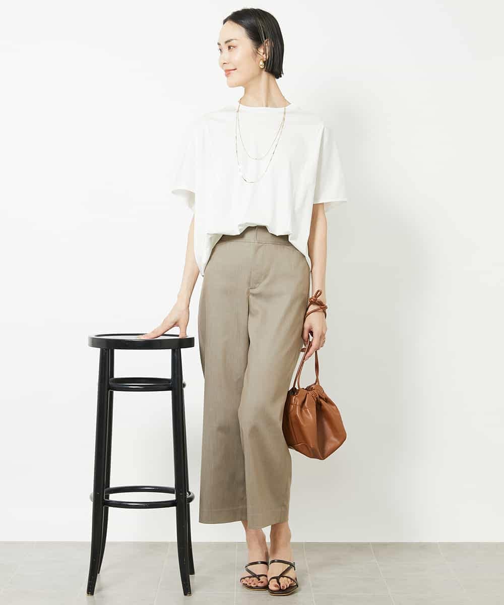 FMLHV50200 MICHEL KLEIN(ミッシェルクラン) リヨセルデニムセミワイドパンツ グレージュ(92)