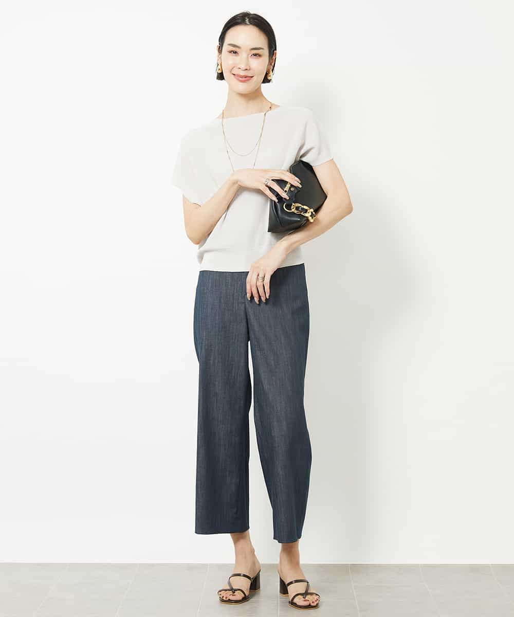 FMLHV50200 MICHEL KLEIN(ミッシェルクラン) リヨセルデニムセミワイドパンツ グレージュ(92)