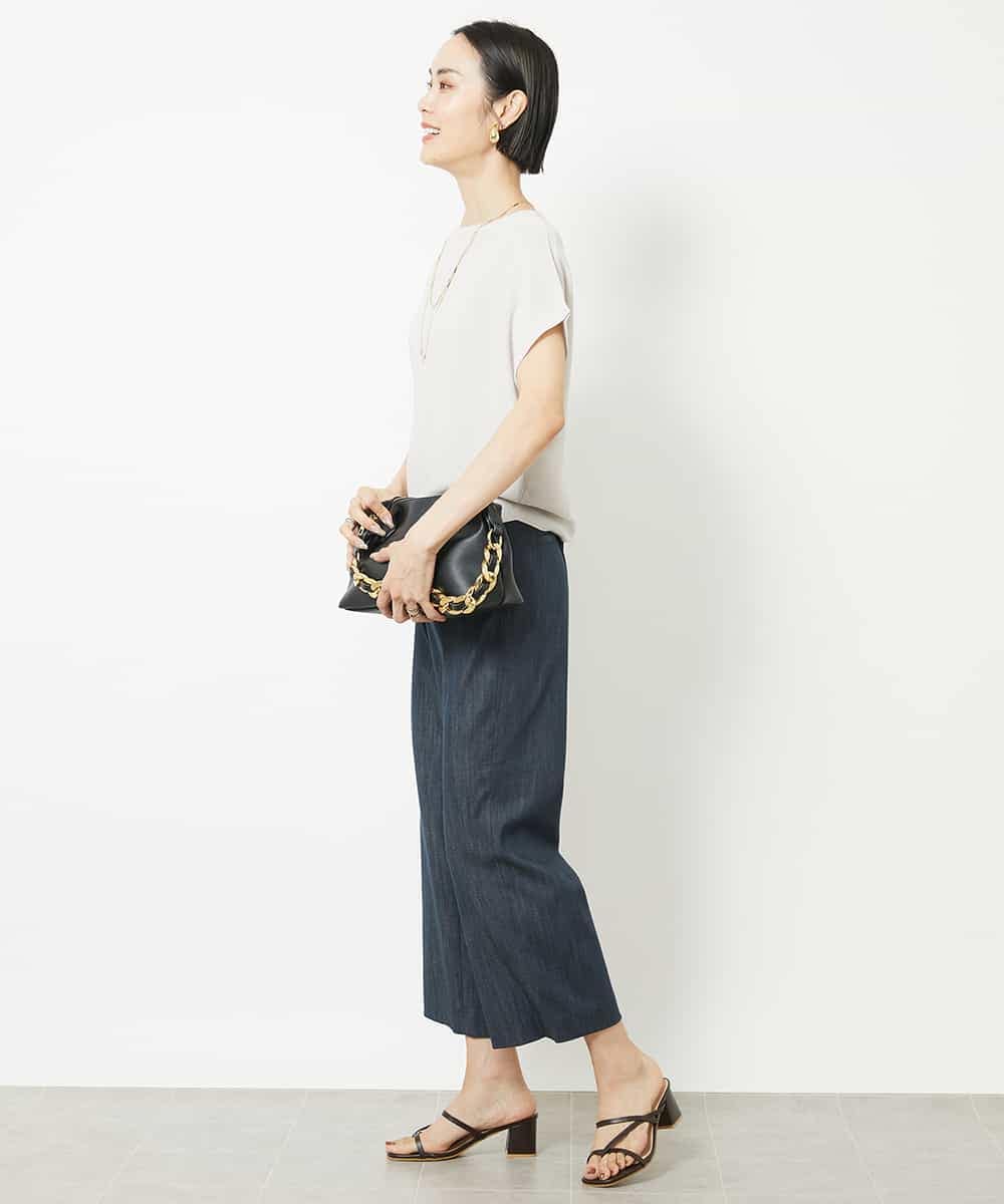 FMLHV50200 MICHEL KLEIN(ミッシェルクラン) リヨセルデニムセミワイドパンツ グレージュ(92)