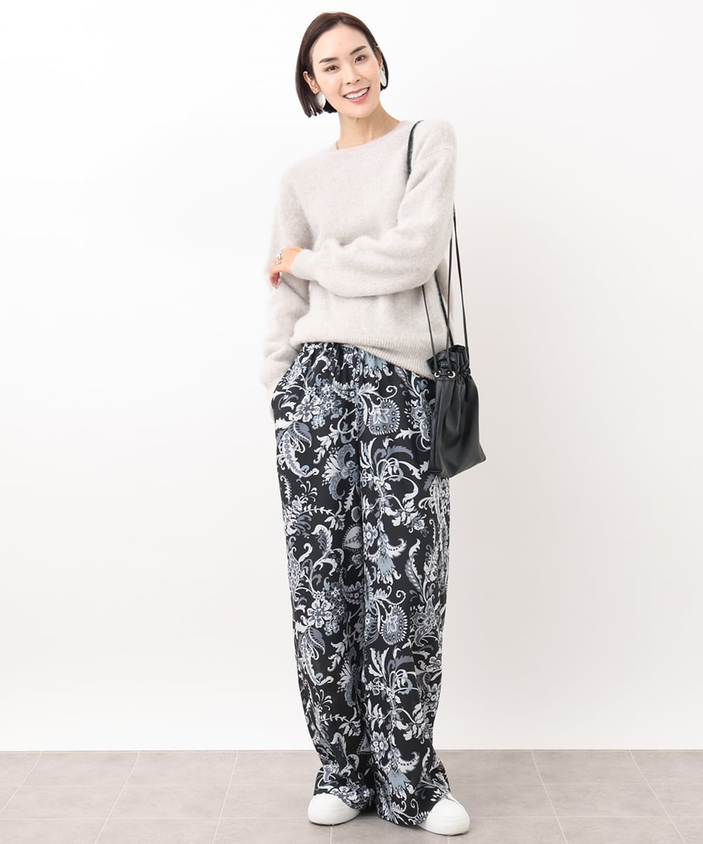 FMLHV54270 MICHEL KLEIN(ミッシェルクラン) ペイズリープリントリラクシーパンツ ブラック系(94)