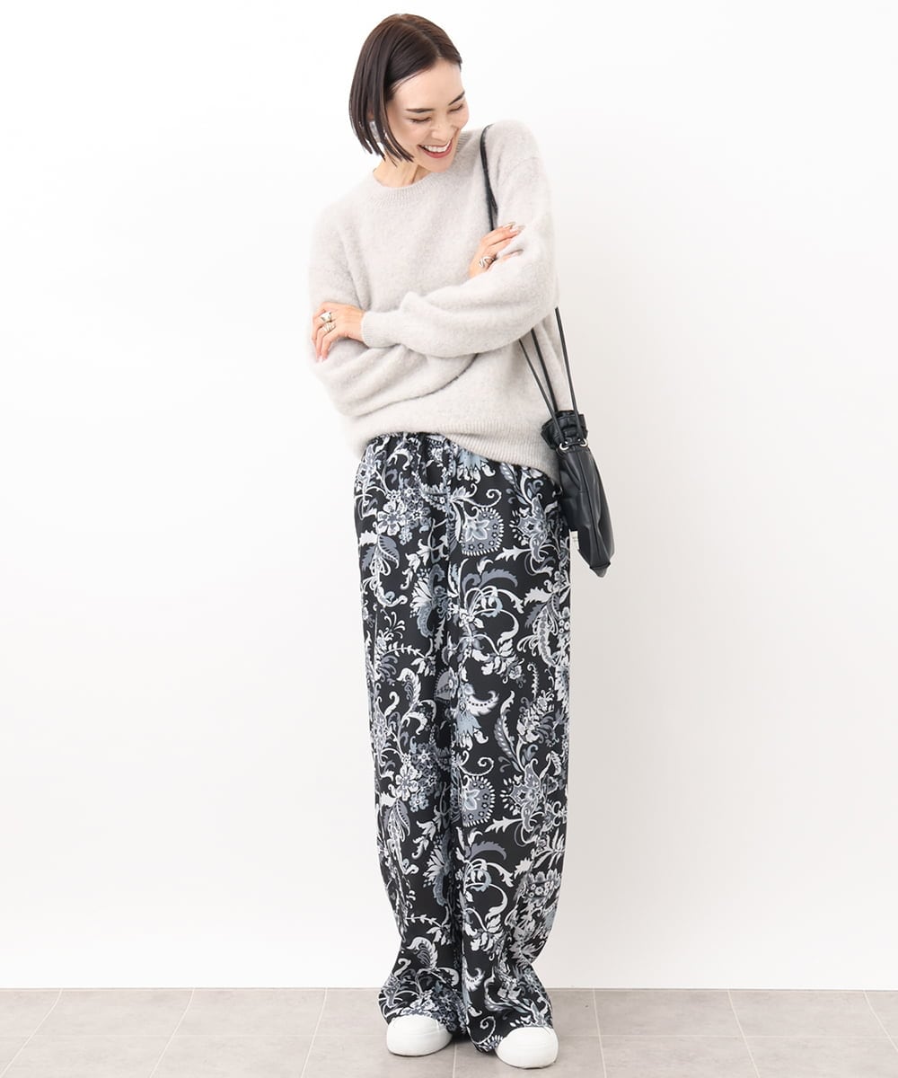 FMLHV54270 MICHEL KLEIN(ミッシェルクラン) ペイズリープリントリラクシーパンツ ブラック系(94)
