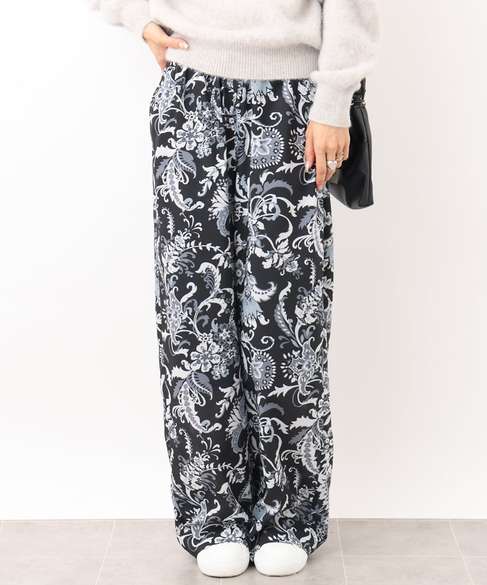 FMLHV54270 MICHEL KLEIN(ミッシェルクラン) ペイズリープリントリラクシーパンツ ブラック系(94)
