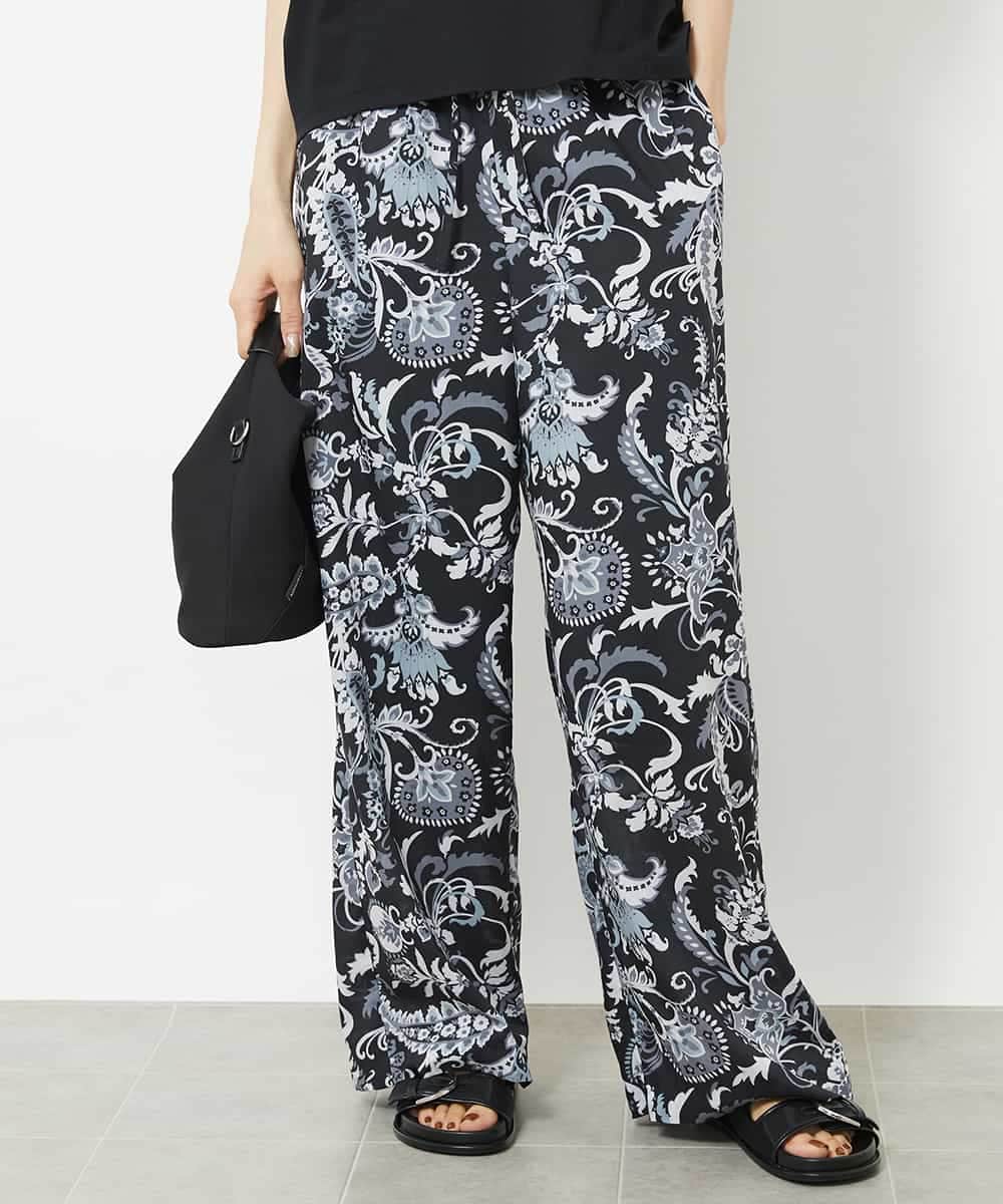 FMLHV54270 MICHEL KLEIN(ミッシェルクラン) ペイズリープリントリラクシーパンツ ブラック系(94)