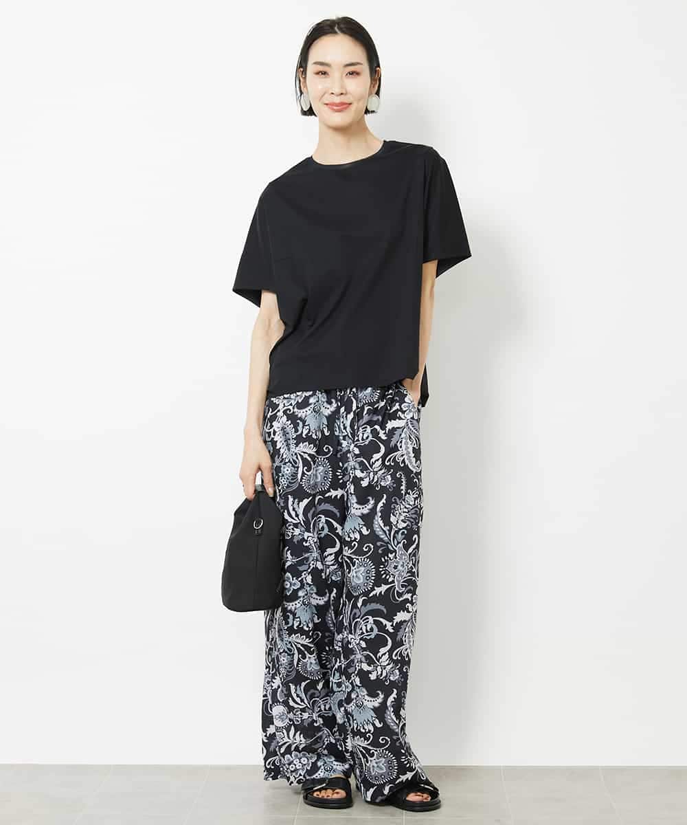 FMLHV54270 MICHEL KLEIN(ミッシェルクラン) ペイズリープリントリラクシーパンツ ブラック系(94)