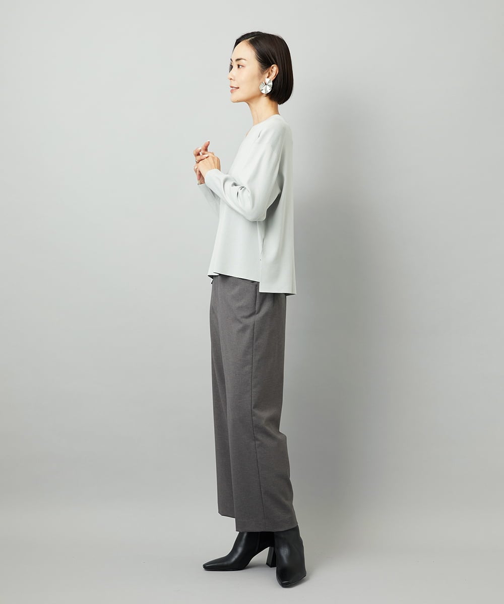 FMLJA08180 MICHEL KLEIN(ミッシェルクラン) ツイルストレッチワイドパンツ チャコールブラウン