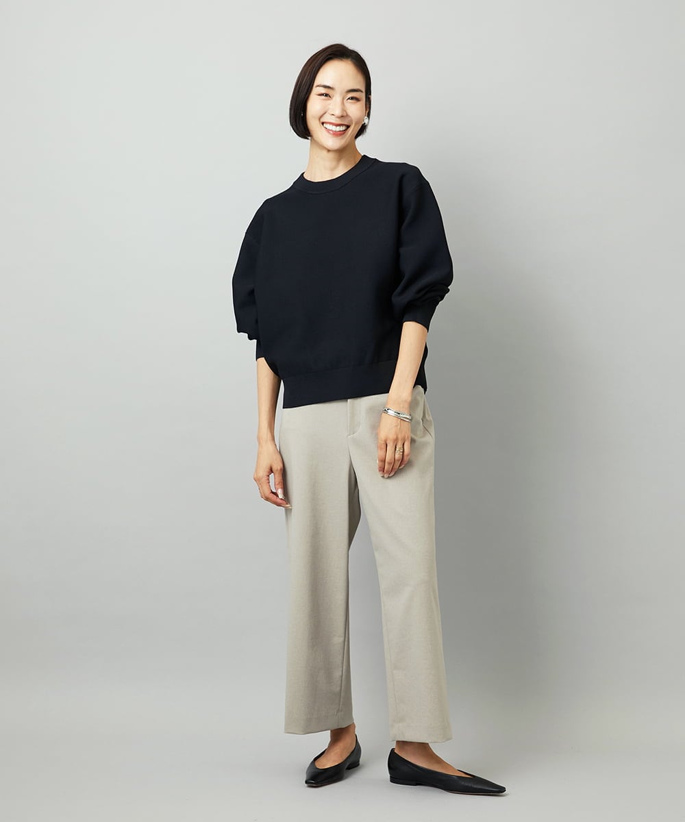 FMLJA08180 MICHEL KLEIN(ミッシェルクラン) ツイルストレッチワイドパンツ チャコールブラウン