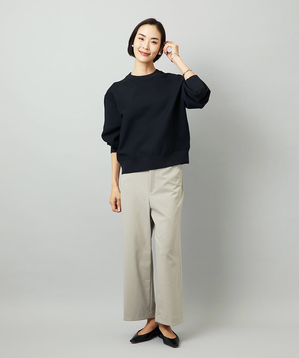 FMLJA08180 MICHEL KLEIN(ミッシェルクラン) ツイルストレッチワイドパンツ チャコールブラウン