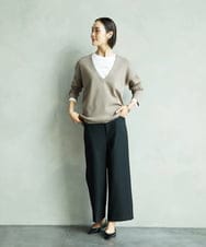 FMLJA08180 MICHEL KLEIN(ミッシェルクラン) ツイルストレッチワイドパンツ チャコールブラウン