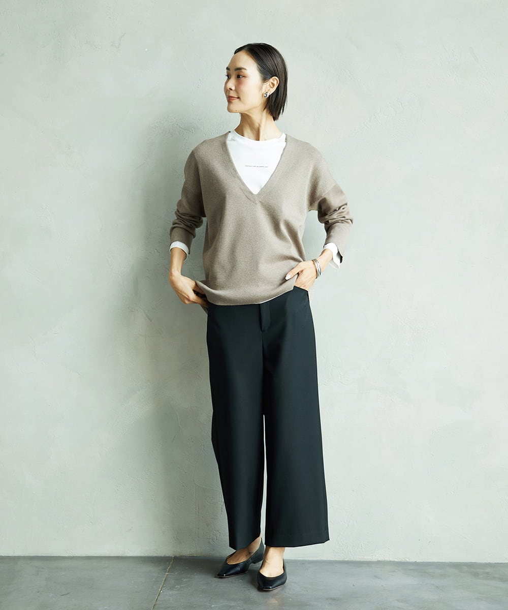 FMLJA08180 MICHEL KLEIN(ミッシェルクラン) ツイルストレッチワイドパンツ チャコールブラウン