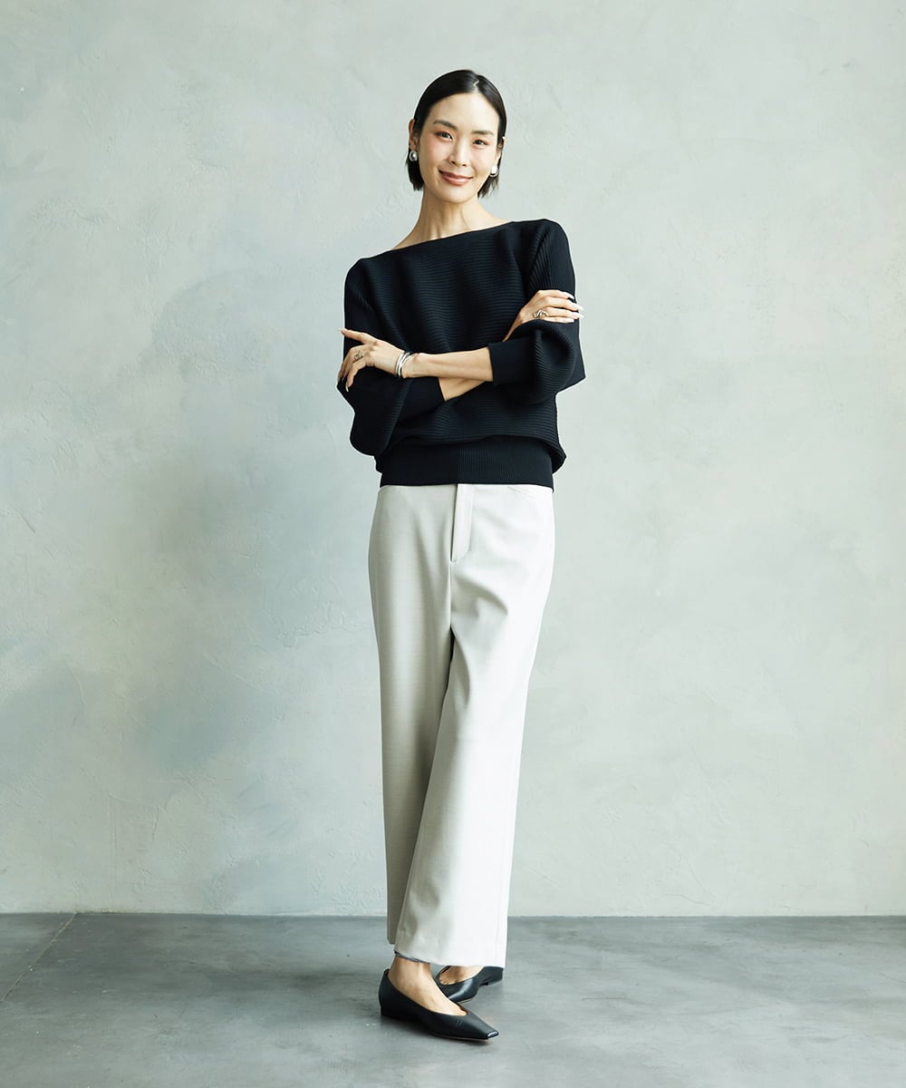 FMLJA08180 MICHEL KLEIN(ミッシェルクラン) ツイルストレッチワイドパンツ チャコールブラウン