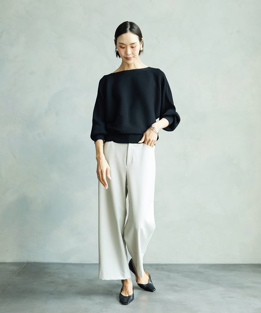 FMLJA08180 MICHEL KLEIN(ミッシェルクラン) ツイルストレッチワイドパンツ チャコールブラウン