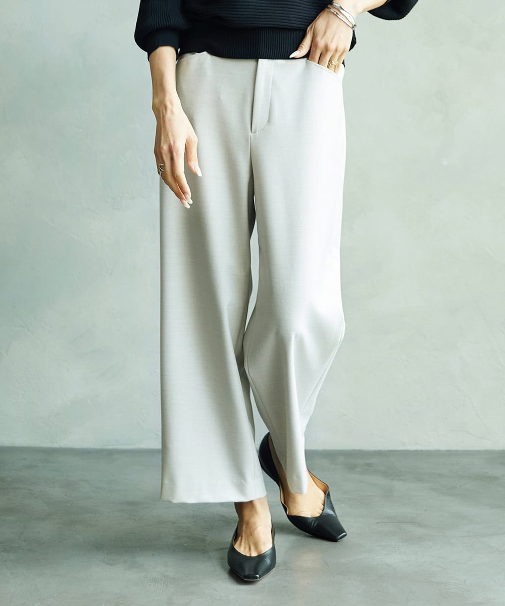 FMLJA08180 MICHEL KLEIN(ミッシェルクラン) ツイルストレッチワイドパンツ チャコールブラウン