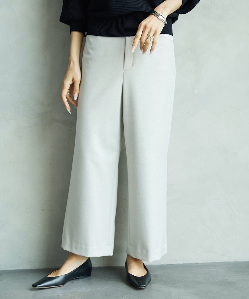 FMLJA08180 MICHEL KLEIN(ミッシェルクラン) ツイルストレッチワイドパンツ チャコールブラウン