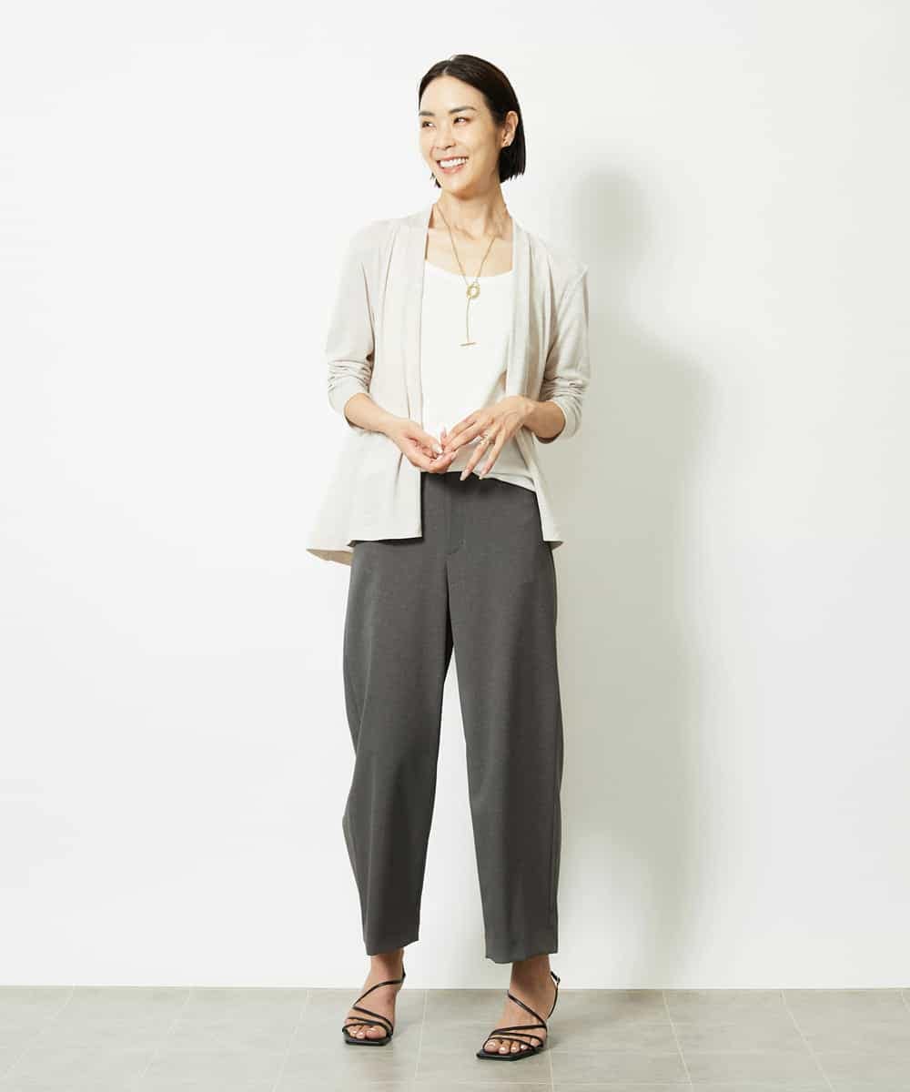 FMLJA08180 MICHEL KLEIN(ミッシェルクラン) ツイルストレッチワイドパンツ チャコールブラウン